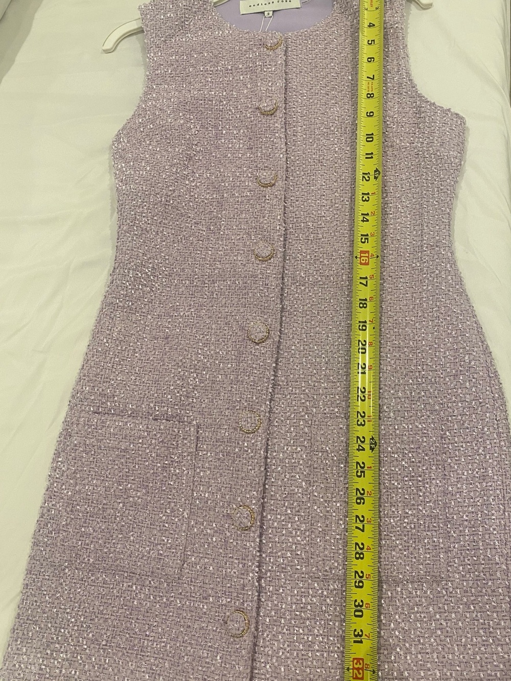 Sleeveless Lavender Tweed Button-Front Dress - Picture 7 of 7